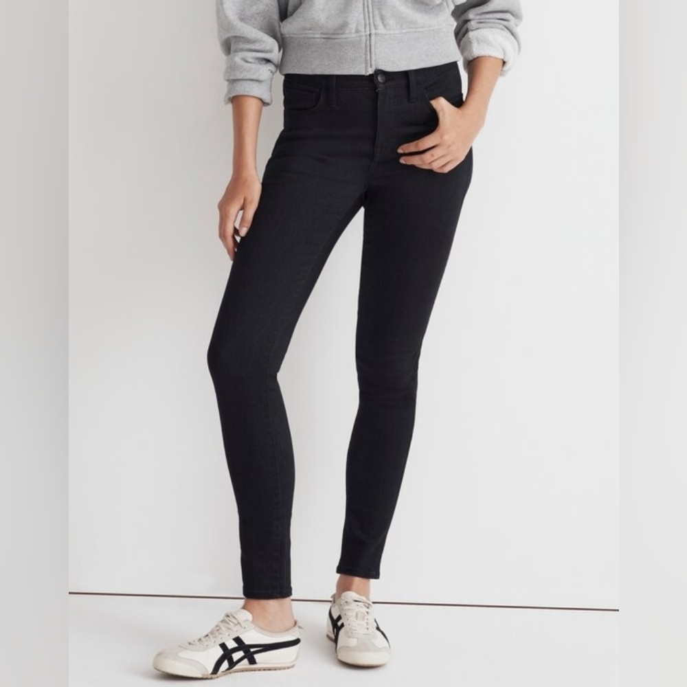 Madewell W23 9" Mid Rise Roadtripper Skinny Jeans Black Magic Pockets $98